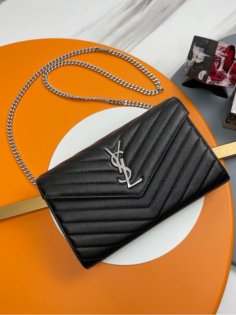 Saint Laurent Black Quilted Leather Chain Crossbody